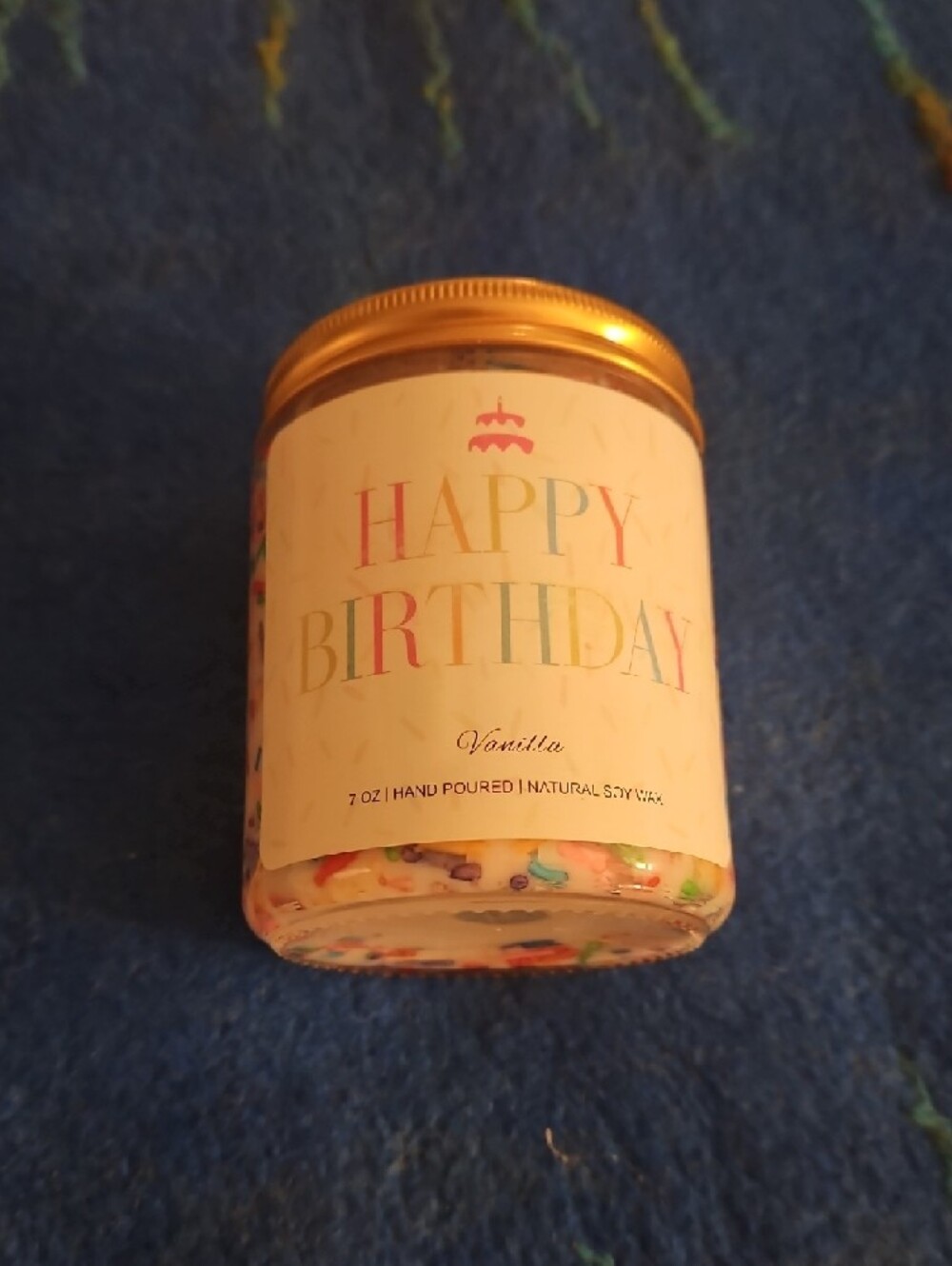 Happy Birthday Vanilla  Confetti Hand Poured 7 Ounce Soy Candle.